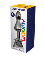 Серебристая анальная втулка Wooomy Lollypop L с прозрачным кристаллом - 10,5 см. (Цвет: серебристый)