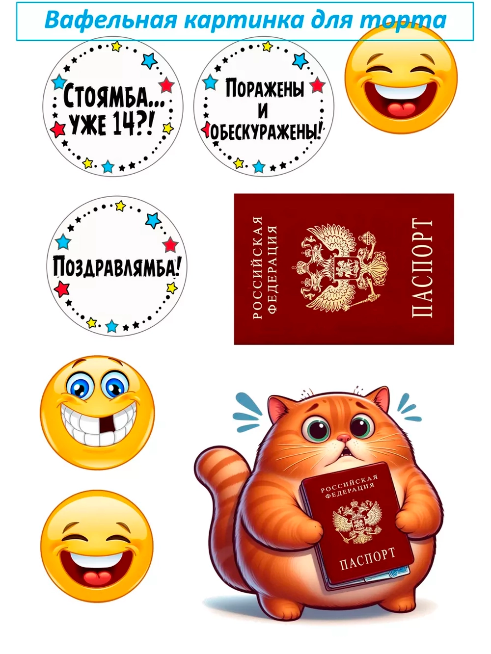 Формат А4 Вафельная картинка Паспорт котик
