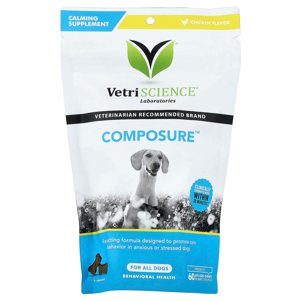 VetriScience, Composure ™, для всех собак, с курицей, жевательные таблетки на каждый кусочек, 192 г (6,77 унции)