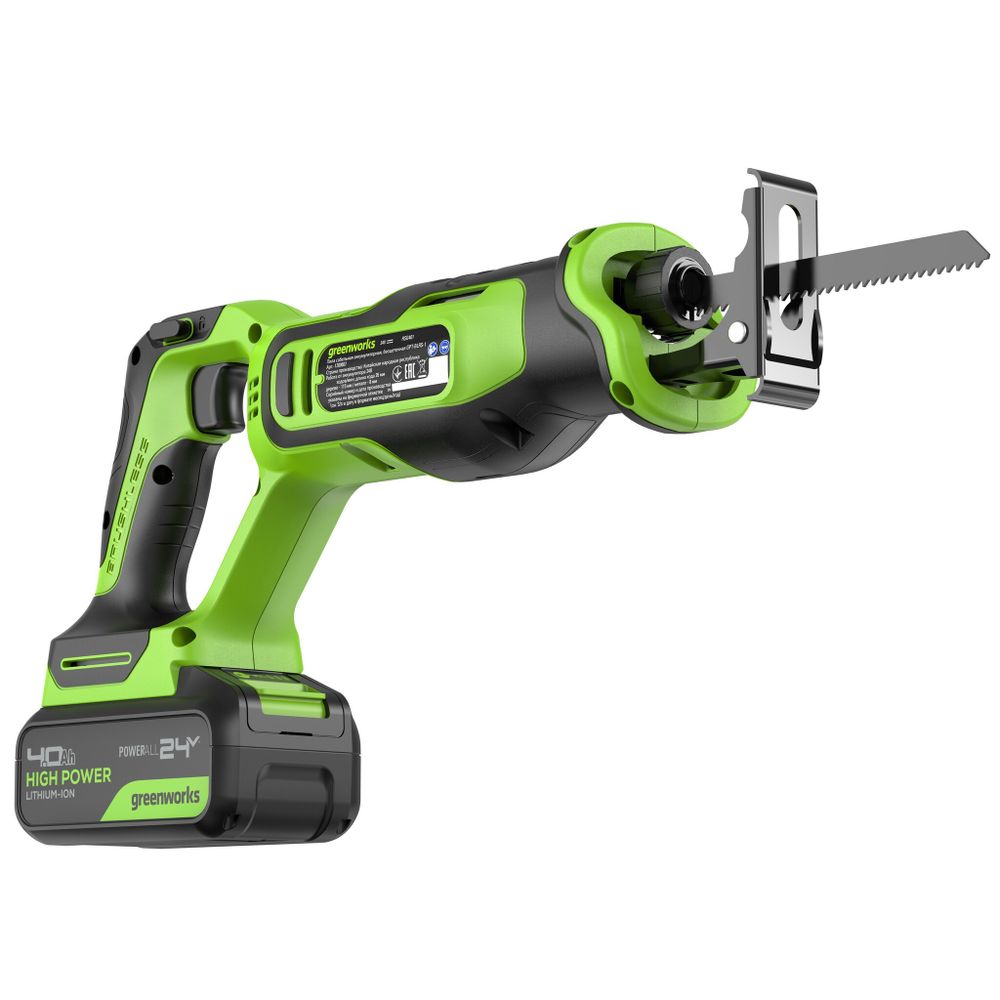Пила сабельная акк. Greenworks GPT-BLRS-1, 24V, б/щет, 0-3000/мин, рез 115 мм дер.,1х4Ач,ЗУ,кор (1200607CUB)