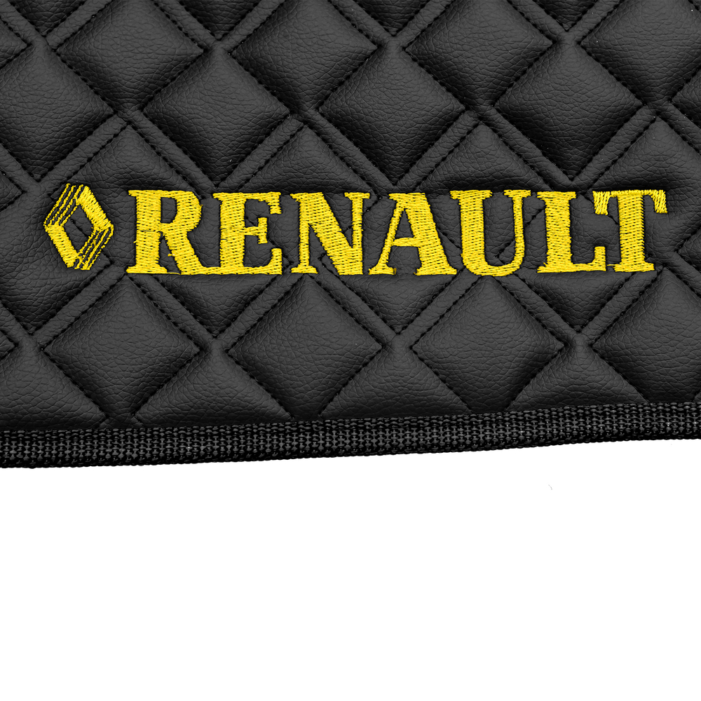 Ковры RENAULT T (автомат) (экокожа, черный, черный кант, желтая вышивка)