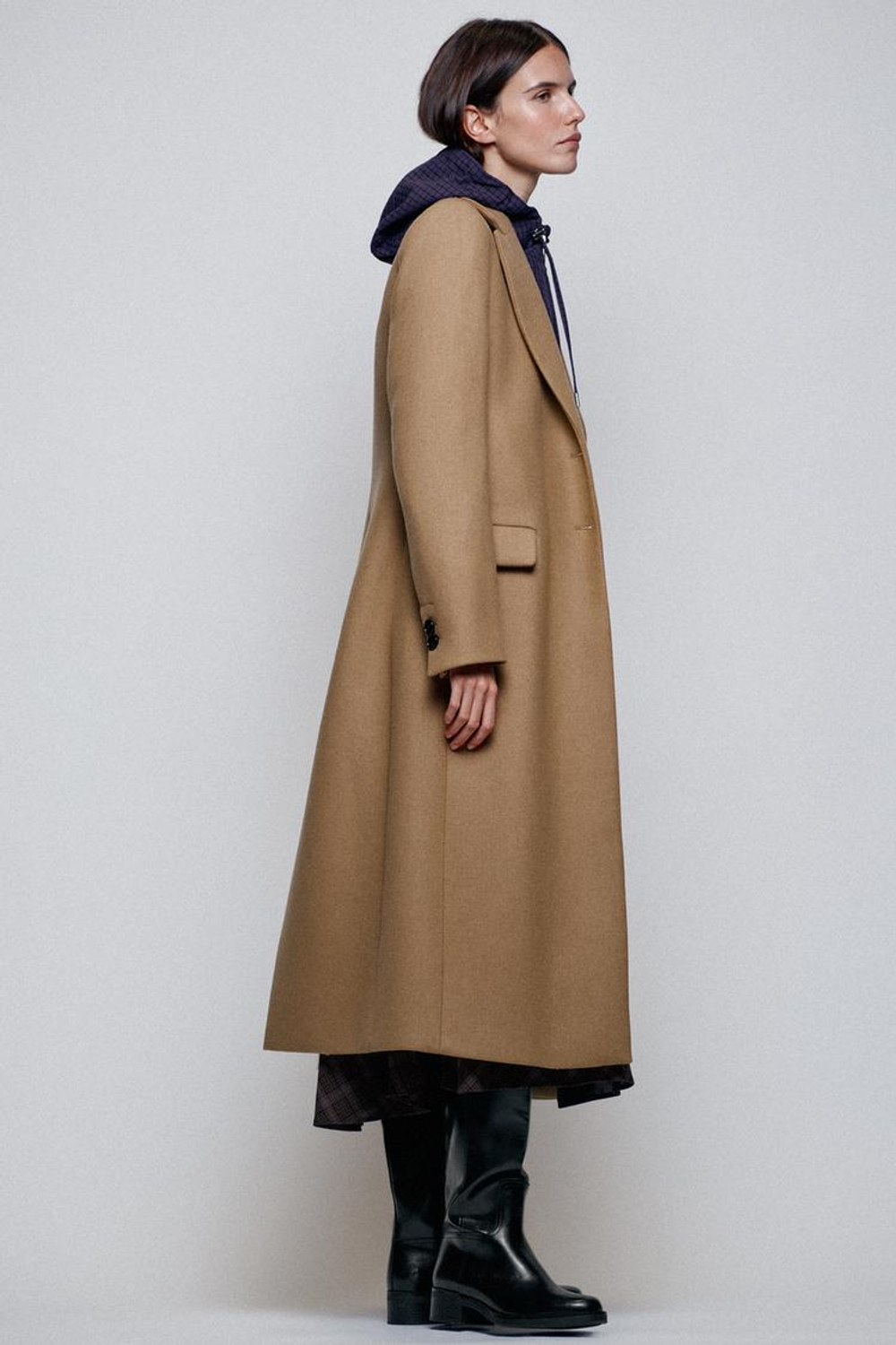 ZARA ДЛИННОЕ ПРИТАЛЕННОЕ ПАЛЬТО ИЗ ШЕРСТИ, РЫЖЕВАТО-КОРИЧНЕВЫЙ