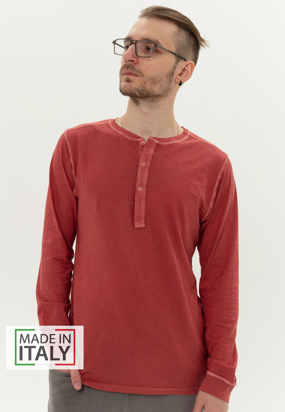 Лонгслив Bowery NYC однотонный Henley Slub DB Red