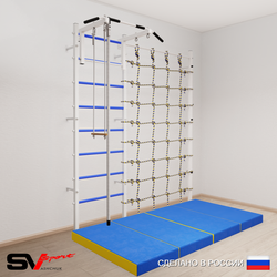 Шведская стенка Sv Sport усиленная 61540 (Турник стандарт/Канат/Трапеция/Мат 2м/Канатный лаз)