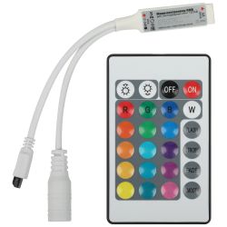 Контроллер ЭРА RGBController-12/24V-72/144W-IP20-IR мини для светодиодной ленты с ИК пультом | Контроллеры