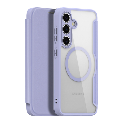Прозрачный чехол книжка фиолетового цвета с поддержкой MagSafe от Dux Ducis для Samsung Galaxy S24+, серия Skin X Pro Series Case