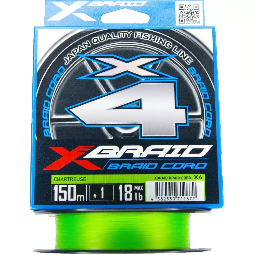 Шнур YGK X-Braid Braid Cord X4 150m Chartreuse #2.5, 0.265мм, 35lb, 15.8кг