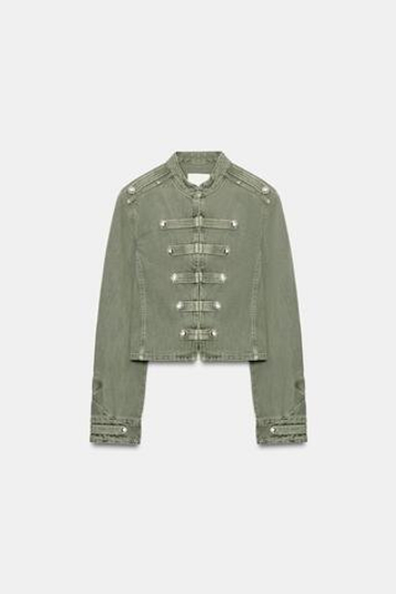 ZARA ПРИТАЛЕННЫЙ ЖАКЕТ С ПУГОВИЦАМИ, ЗЕЛЕНЫЙ