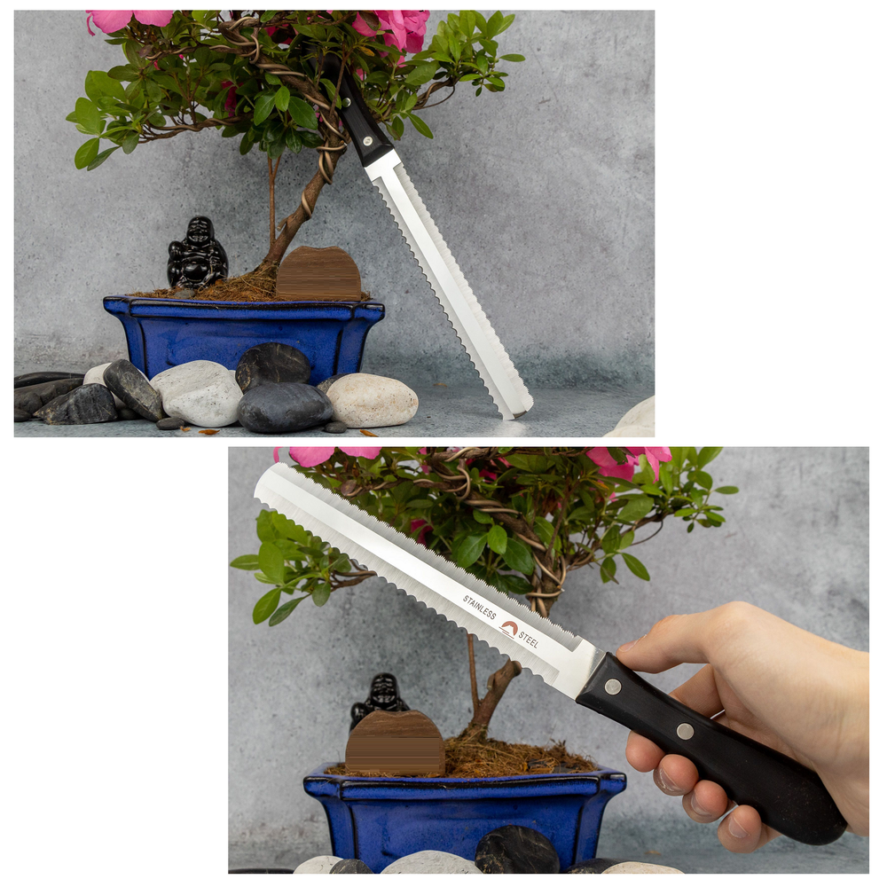 РАСПРОДАЖА ХИТ! Японский Кухонный нож TOJIRO FUJI CUTLERY Серия Special series для замороженных продуктов, костей, хрящей, длина ножа 315 мм, лезвия 190 мм, сталь Мо-V, рукоять термопластик, заточка серрейтор FG-3400