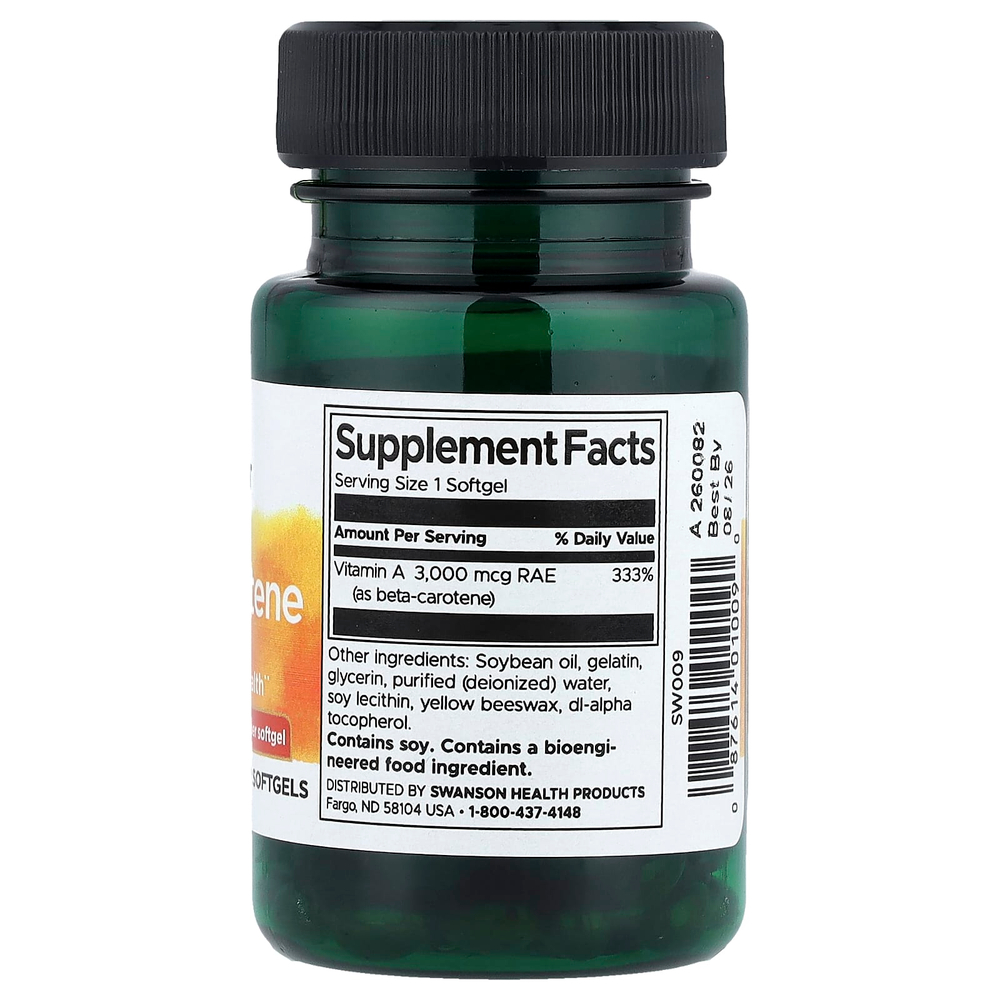 Swanson Vitamins, Бета-каротин, 10 000 МЕ (3000 мкг RAE), 100 мягких таблеток