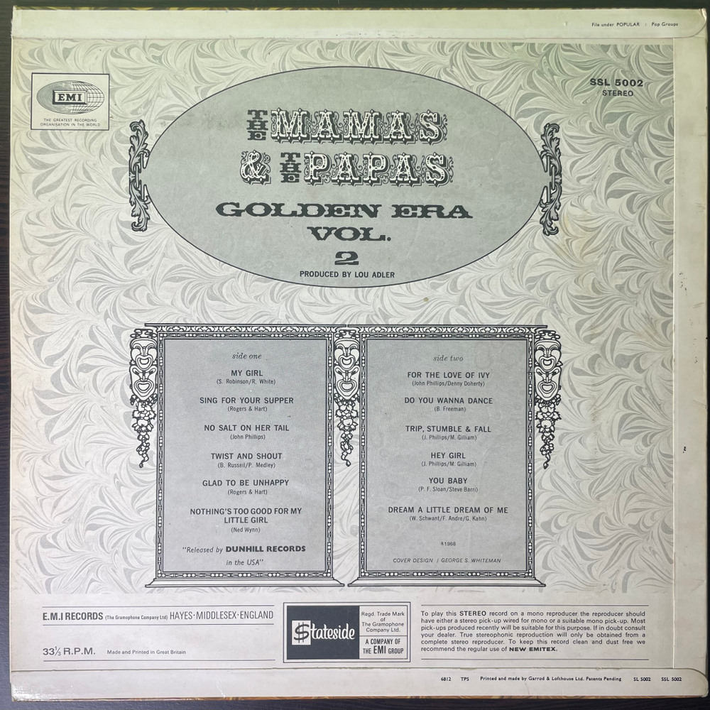 The Mamas & The Papas ‎– Golden Era Vol. 2 (Англия 1968г.)