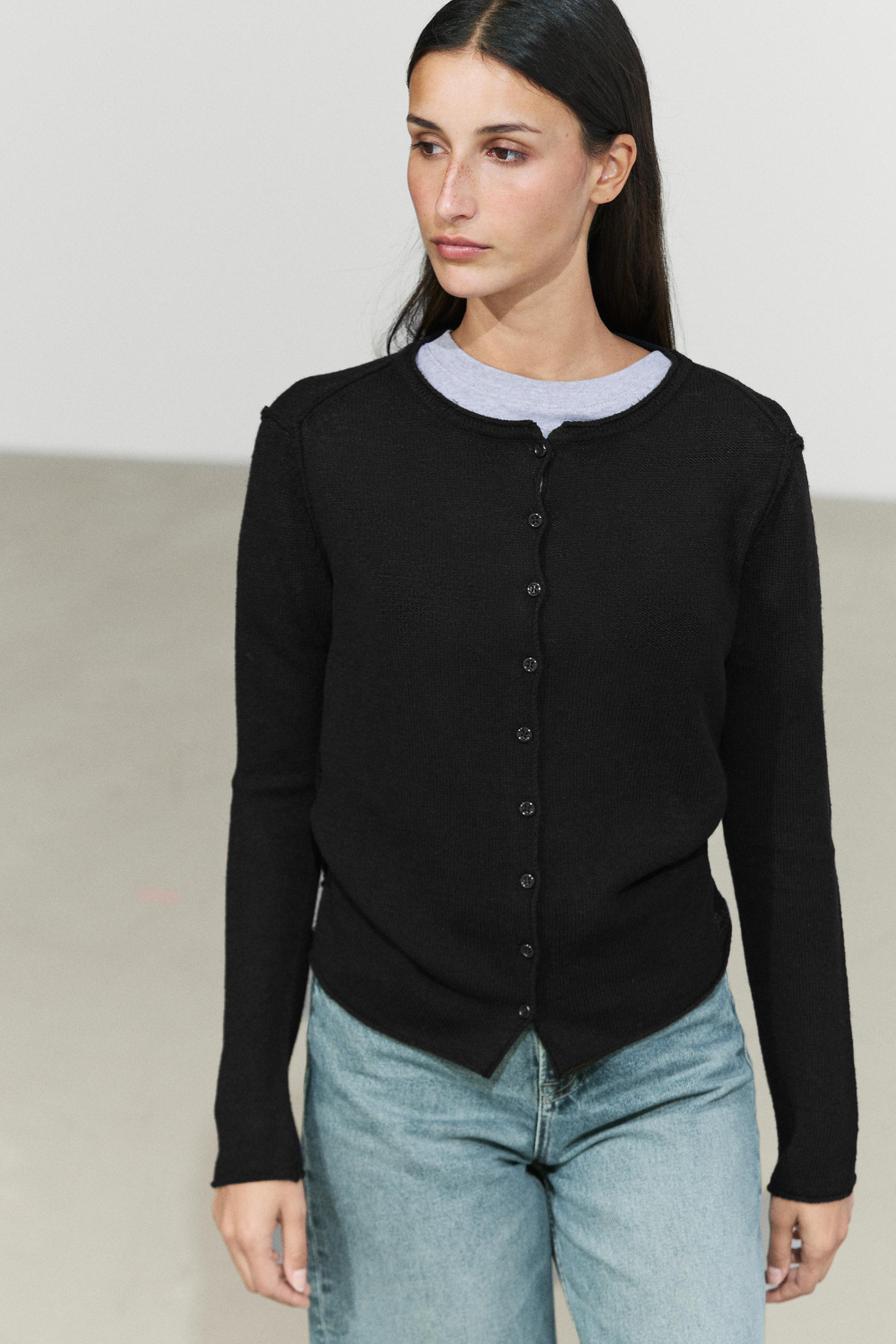 Massimo Dutti Вязаный кардиган с декоративной строчкой, черный