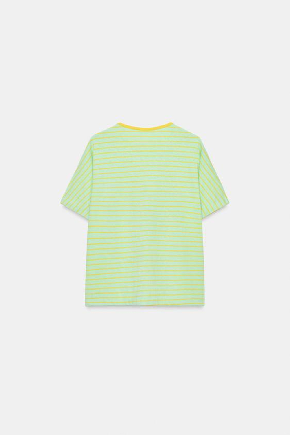 ZARA ХЛОПКОВАЯ ФУТБОЛКА В ПОЛОСКУ С ЛЬНОМ, ЛИНЯЛЫЙ ЗЕЛЕНЫЙ