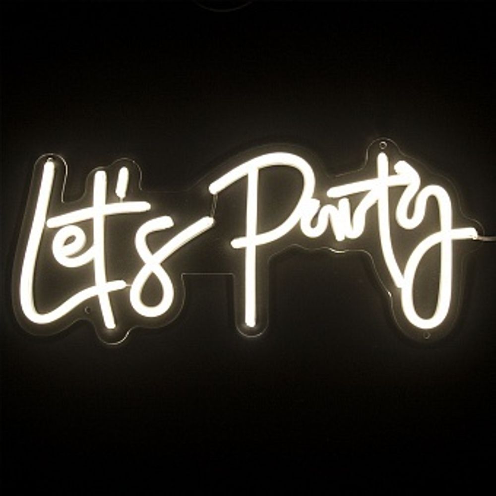 Аренда Световая надпись на подложке для фотозон Let's Party Теплый белый 18,5*43 см.