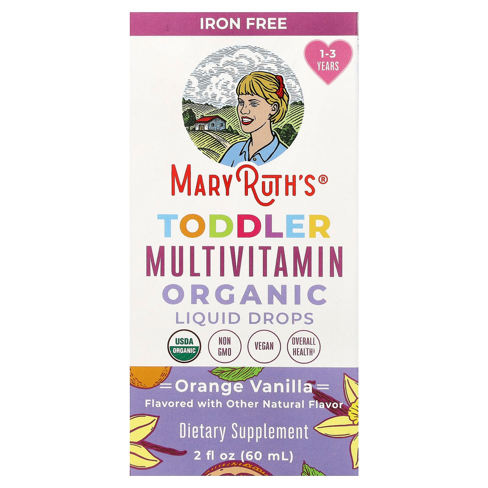 MaryRuth's, Органические мультивитаминные жидкие капли для малышей, для детей от 1 до 3 лет, с апельсином и ванилью, 60 мл (2 жидк. унц.)