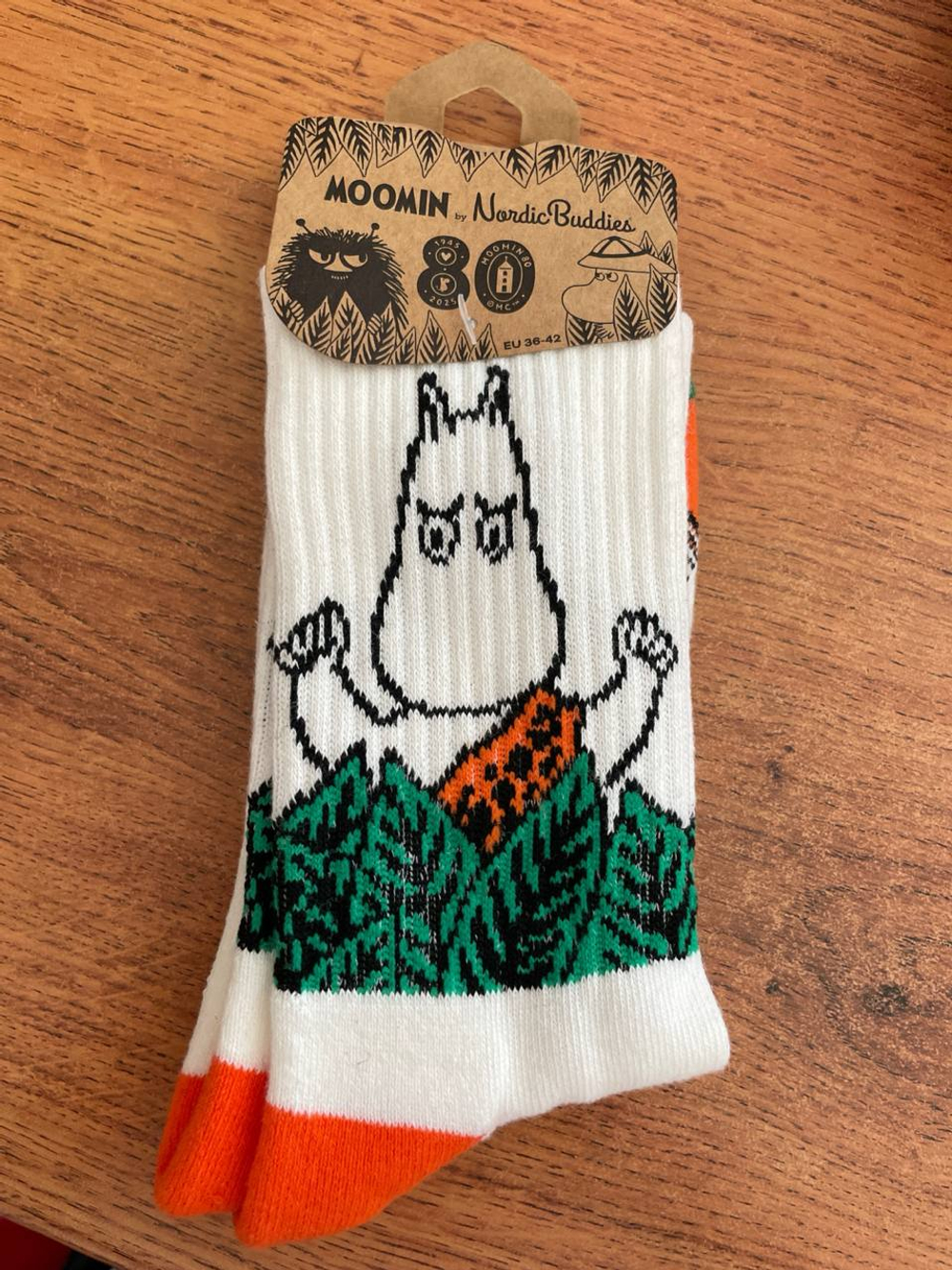 Носки Moomin носки Мумина Чемпиона, белые с оранжевыми пятками, размер 36-42 (из Финляндии)