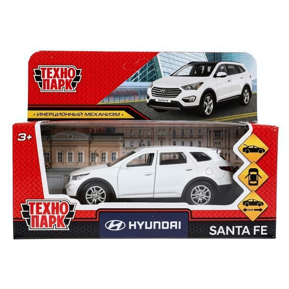 Модель ин. мет. "Hyundai Santafe" 12см, двери, багаж, белый, коробка SANTAFE-12-WH (Технопарк)