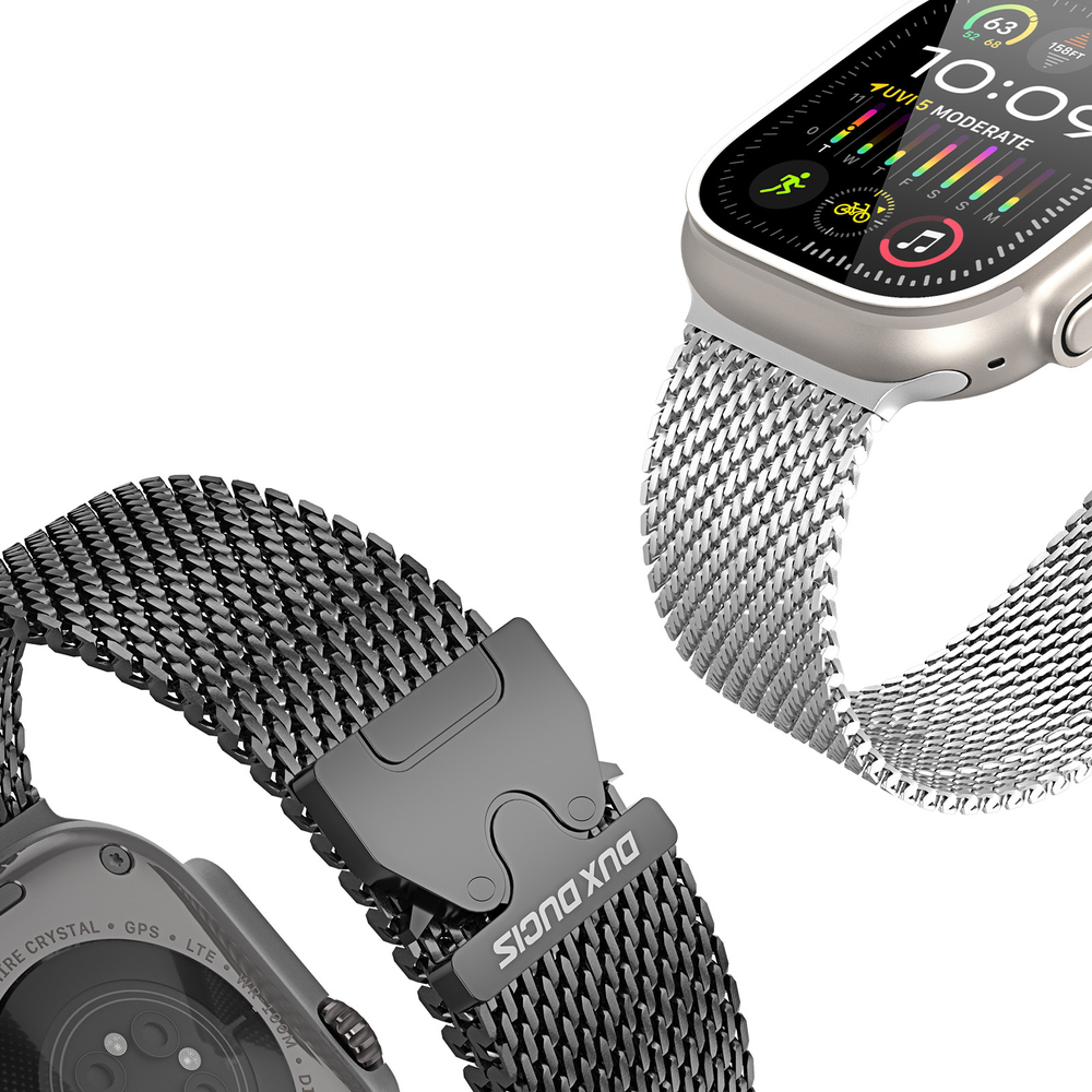 Ремешок из нержавеющей стали черного цвета от Dux Ducis для смарт часов Apple Watch 42, 44, 45, 46, 49мм, серия Milanese Air Series (миланская петля)