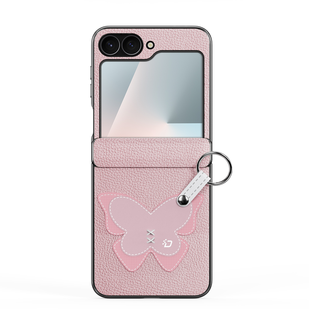 Чехол розового цвета (Butterfly Edition) из искусственной кожи от Dux Ducis для Samsung Flip 7 FE (W25 Flip) и Flip 6, серия Luvy Series Case
