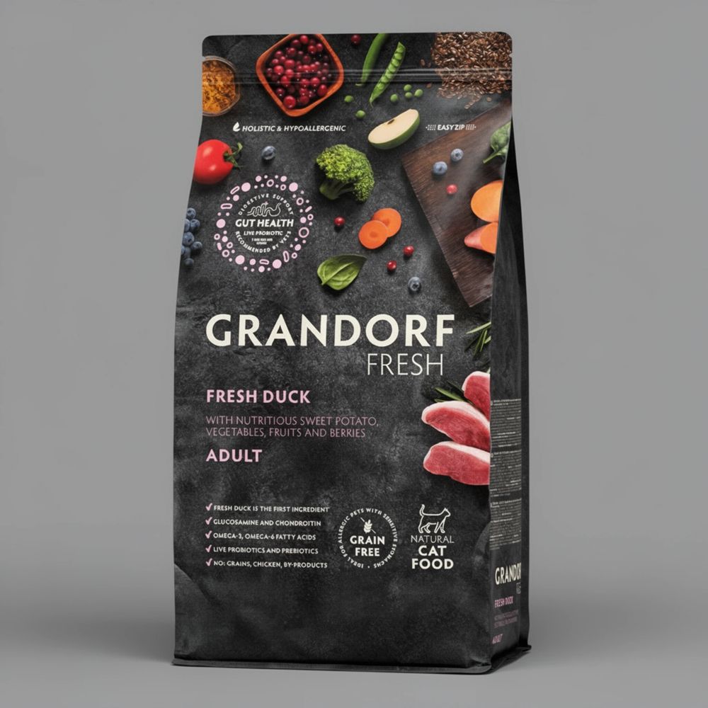 Сухой корм GRANDORF Fresh Cat ADULT Duck&Sweet Potato для кошек из свежего мяса утки с бататом