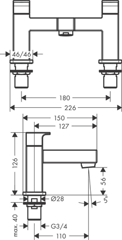 Смеситель на борт ванны Hansgrohe Vernis Shape на край ванны, на 2 отверстия 71452000