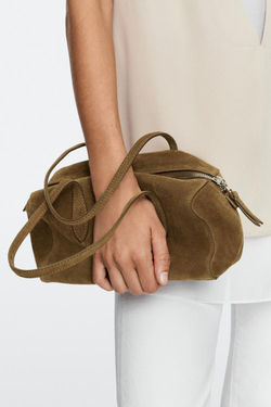 Massimo Dutti Мини-сумка из замшевой кожи, хаки