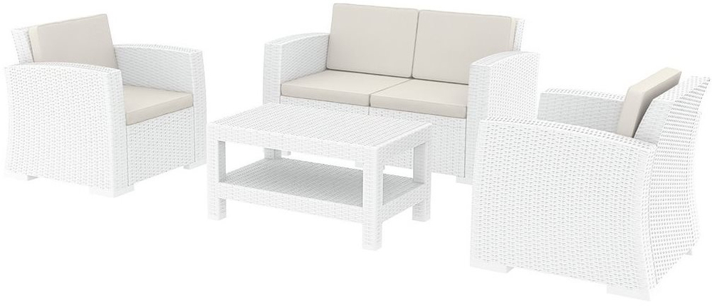 Комплект пластиковой плетеной мебели Siesta Contract Monaco Lounge Set, белый