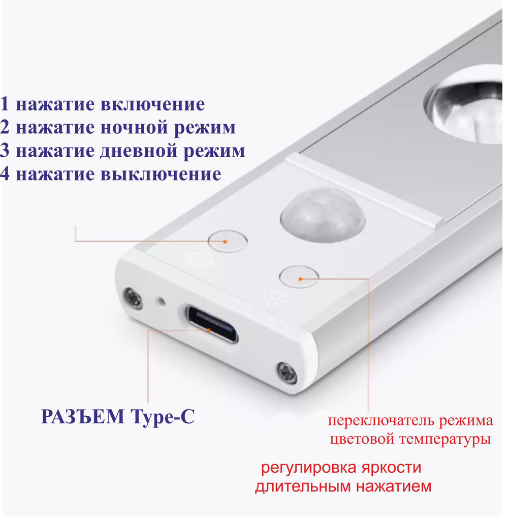 40 см Светильник с датчиком движения, для полок, черный, 3 светодиода