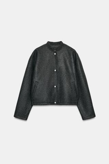 ZARA БОМБЕР ИЗ МЯГКОЙ ТКАНИ, СЕРЫЙ