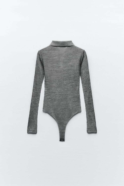 ZARA БОДИ DELICATE С ВОРОТНИКОМ ПОЛО, СЕРЫЙ С МЕЛАНЖЕВЫМ ЭФФЕКТОМ