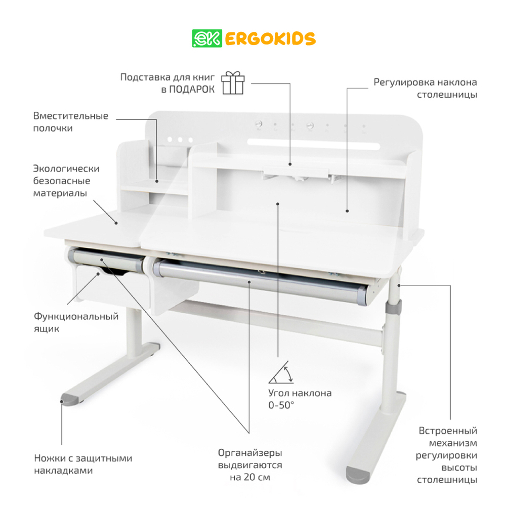 Письменный стол для школьников Ergokids Bravo Max Plus