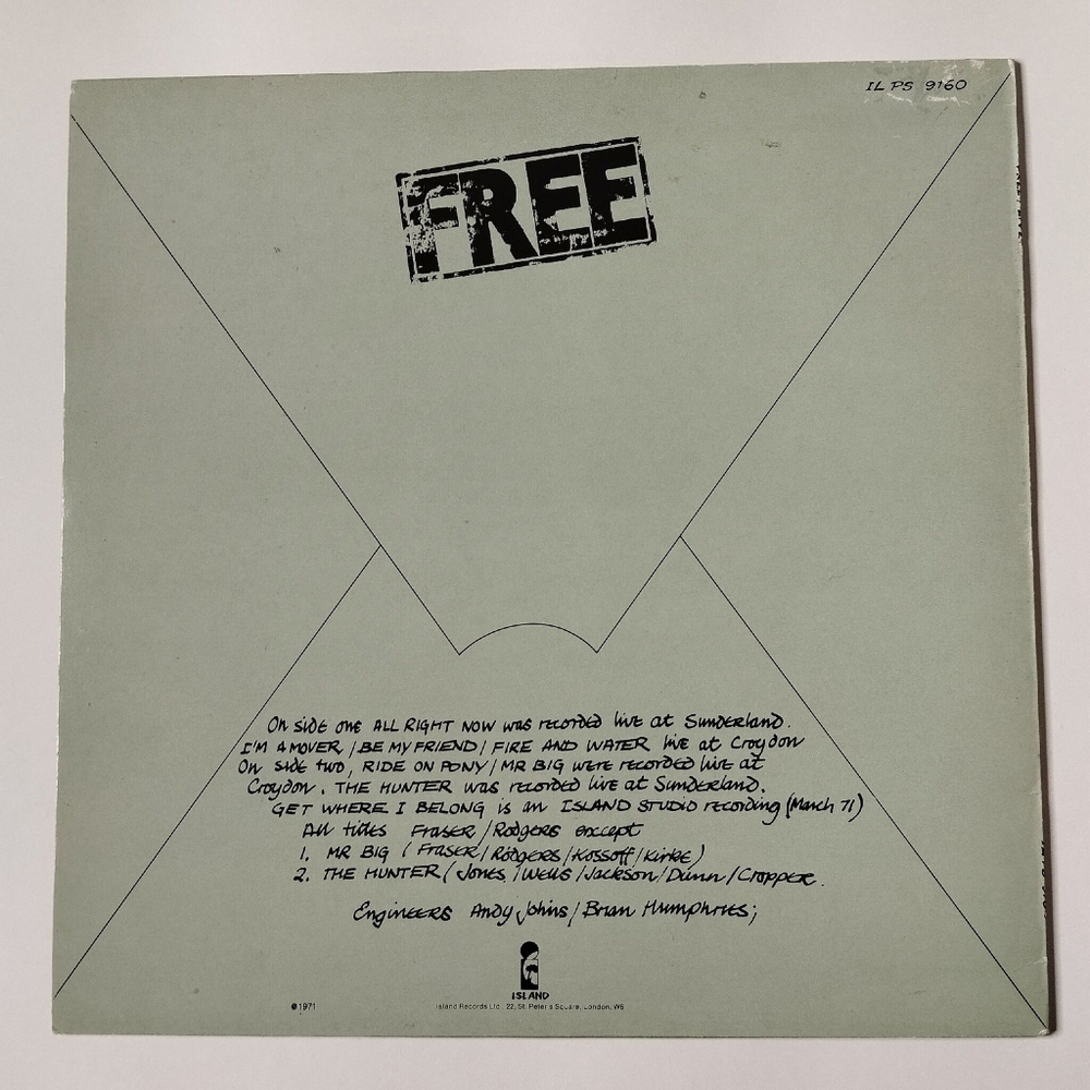 Винтажная виниловая пластинка LP Free Live (Germany 1980)