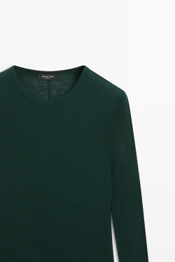 Massimo Dutti Футболка с длинными рукавами из шерстяной смеси, бутылочно-зеленый