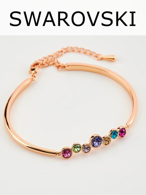 Жесткий браслет Эльза с разноцветными камнями Swarovski