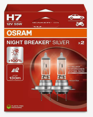 Автолампа H7 12V 55W (PX26d) Osram +100% NIGHT BREAKER SILVER #64210NBS100-2HB (карт уп)к-т ORIGINAL