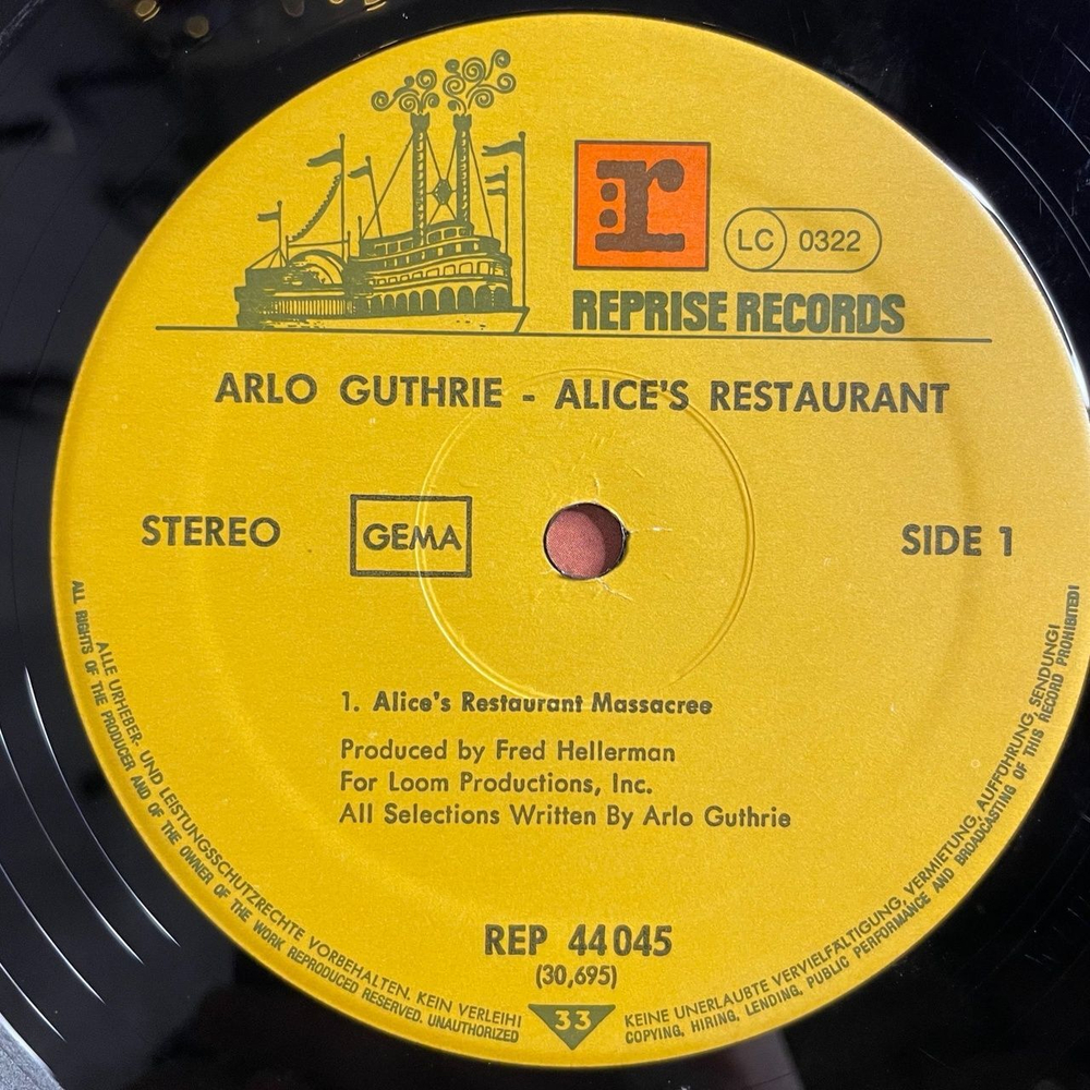 Винтажная виниловая пластинка LP Arlo Guthrie Alice's Restaurant (Germany 1981)
