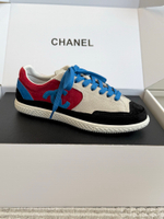 Женские кроссовки Chanel Trainers — красно-синие с кремовыми вставками — фото 3