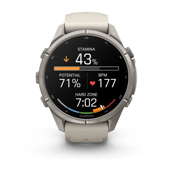 Fenix 9 Pro - 43 мм (титановый, туманно-серый/темный песчаник силиконовый ремешок)