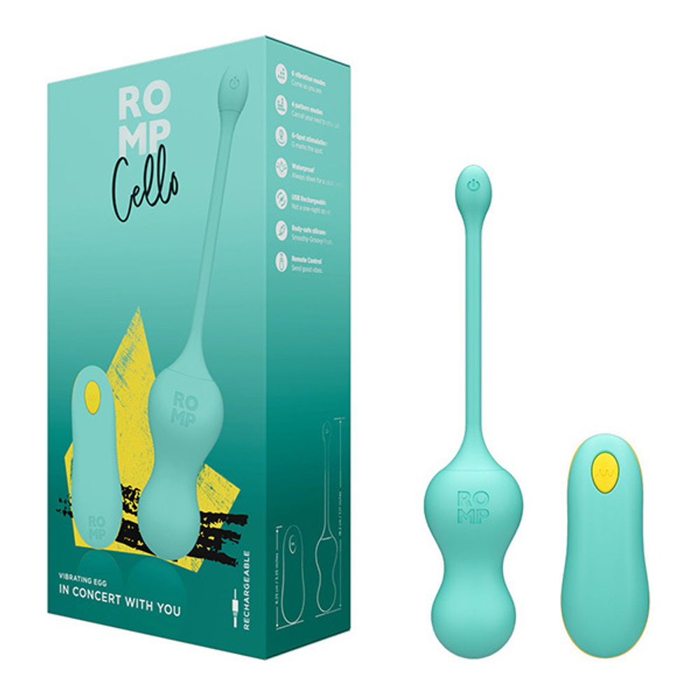 Бирюзовые виброшарики для G-точки c пультом ДУ Romp Cello Vibrating Egg RP261SG8