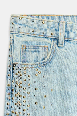 ZARA ДЖИНСЫ Z1975 STRAIGHT СО СРЕДНЕЙ ПОСАДКОЙ И ЗАКЛЕПКАМИ, ГОЛУБОЙ