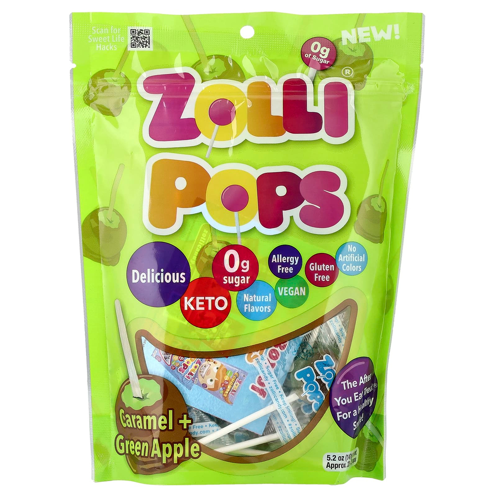 Zollipops, The Clean Teeth Pops, зеленое яблоко с карамелью, прибл. 23-25 леденцов, 5,2 унции