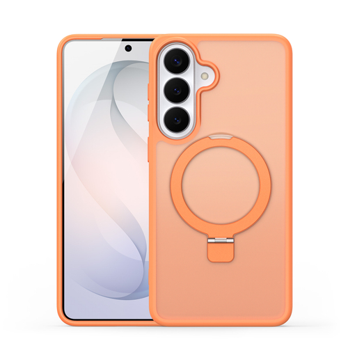 Матовый чехол оранжевого цвета с MagSafe для Samsung Galaxy S26, серия Yind Series Case от Dux Ducis (версия с магнитной откидной подставкой)