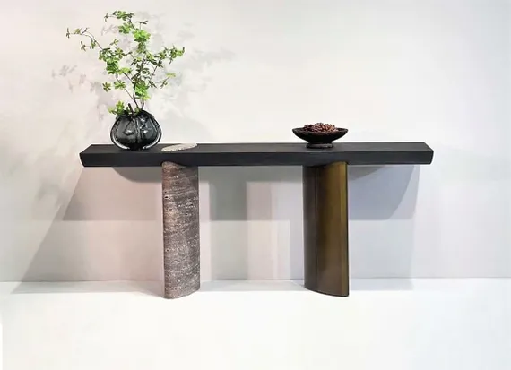 Консоль 4738, 140х80х40 см, металл, массив ясеня, мрамор