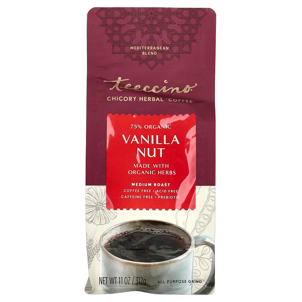 Teeccino, травяной кофе из цикория, со вкусом ванили и ореха, средняя прожарка, без кофеина, 312 г (11 унций)