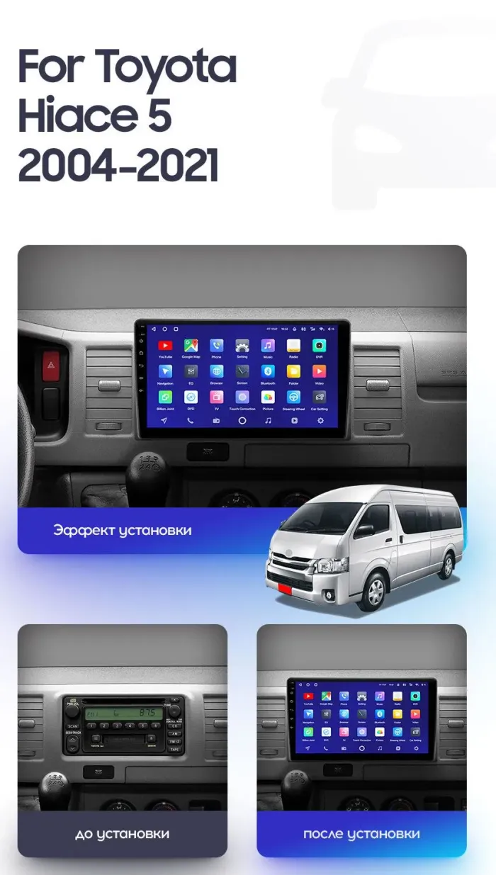 Магнитола для Toyota HiAce H200 2004-2022 - Teyes CC4L-DTS монитор 10.1" IPS, Android 14, Быстрая, Snapdragon 662, CarPlay, 4G SIM-слот