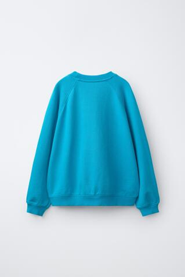 ZARA ОДНОТОННАЯ ТОЛСТОВКА ИЗ ХЛОПКА, ЯРКО-БИРЮЗОВЫЙ