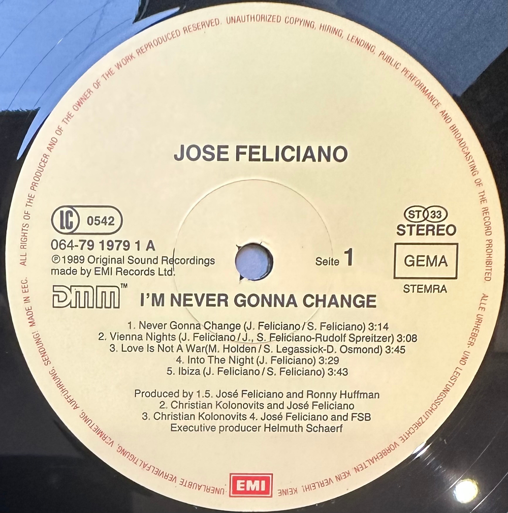 Jose Feliciano- I'm Never Gonna Change (Голландия 1989г.)