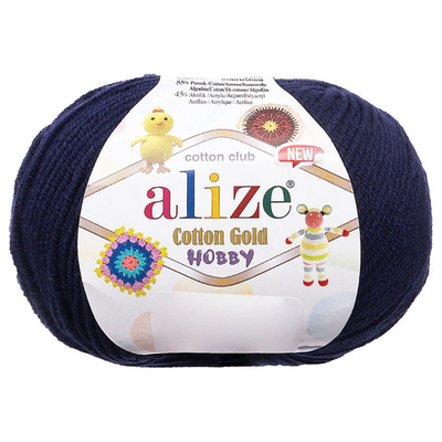 Пряжа Alize (Ализе) Cotton Gold Hobby New / уп.10 мот. по 50 г, 165 м, 58 темно-синий