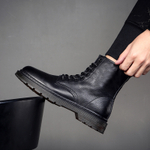 Devanro Cow Leather Short Combat Boots Men"s Black
