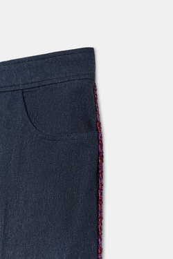 ZARA БРЮКИ ПРЯМОГО КРОЯ С ТЕСЬМОЙ, СИНИЙ